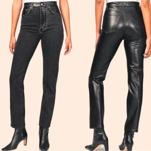 Abercrombie & Fitch Denim - Abercrombie & Fitch NWT Curve Love Black Mixed Media Ankle Straight Jeans Sz 36